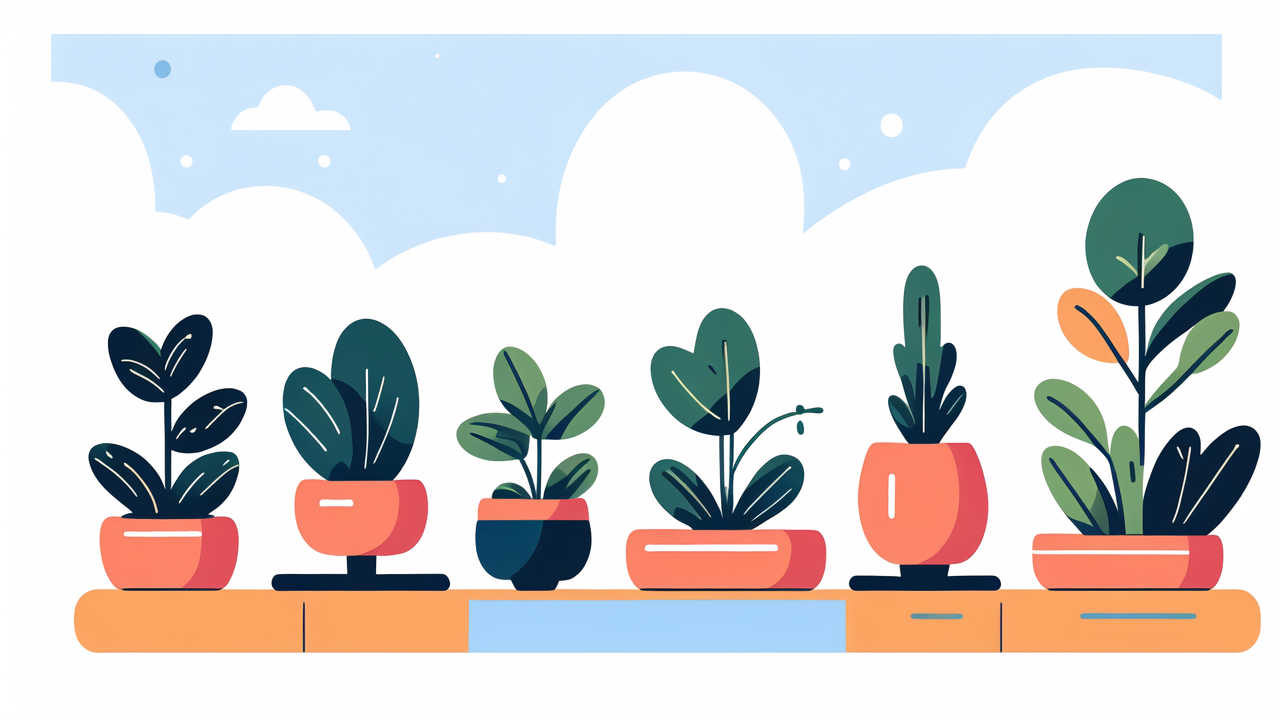 Mondaria outdoor planters on wooden shelf with potted plants in terracotta pots