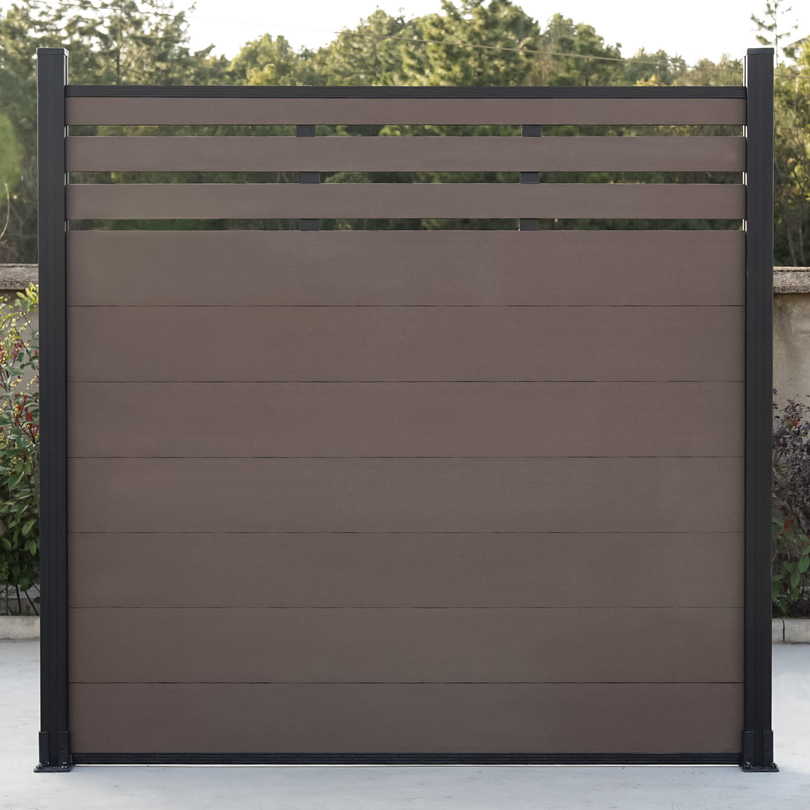 DIY 6 ft. H x 6 ft. W privacy fence with lattice top composite panels in horizontal design for outdoor privacy and security, model AM1019837