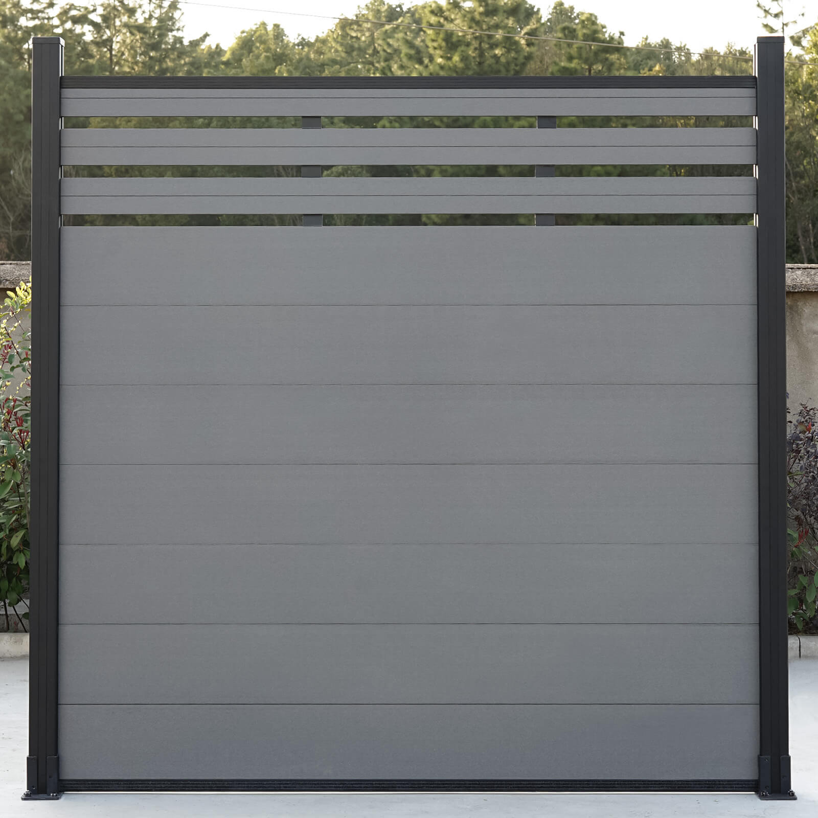 DIY 6 ft. H x 6 ft. W privacy fence with lattice top composite panels in horizontal design for outdoor privacy and security, model AM1019827