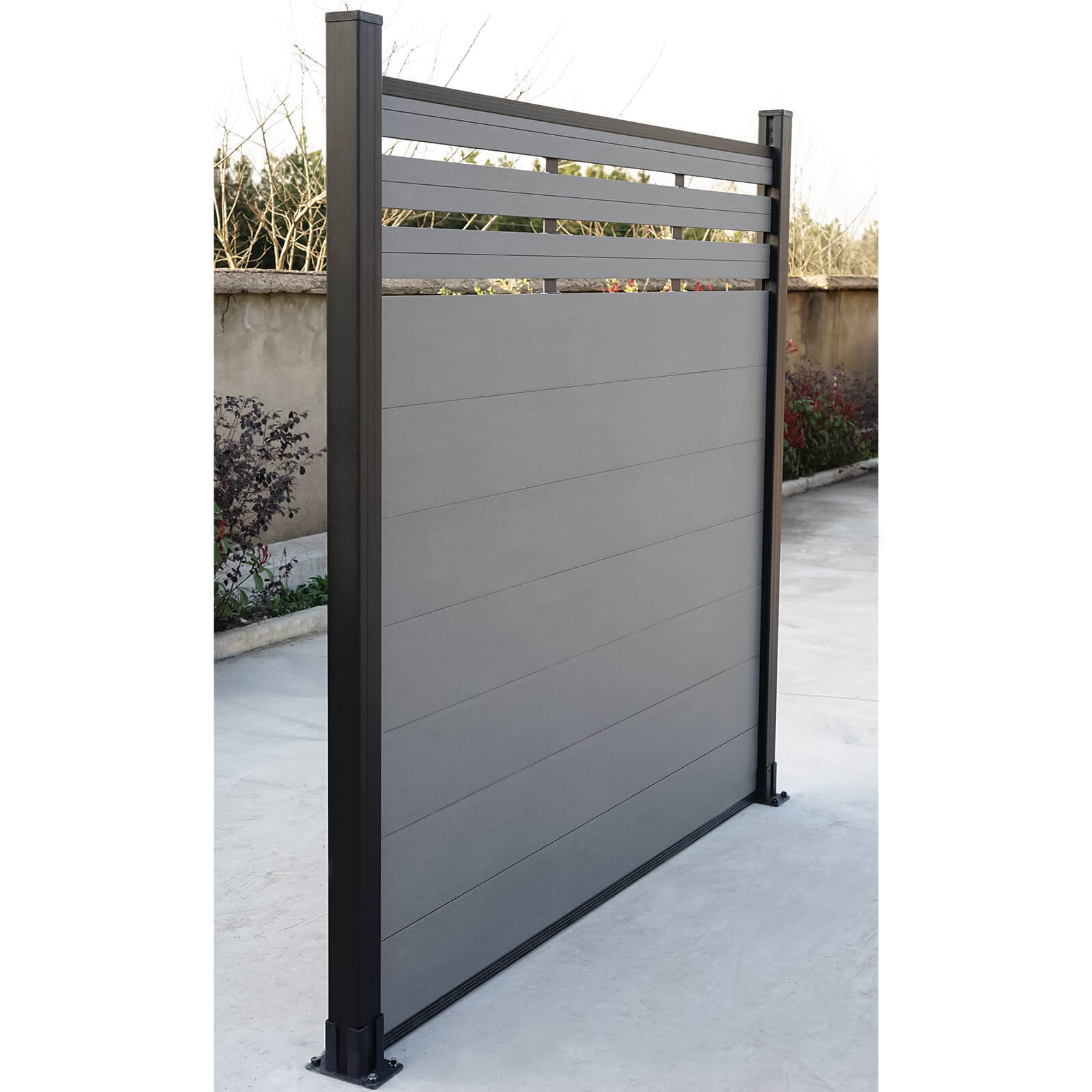 DIY 6 ft. H x 6 ft. W privacy fence with lattice top composite panels in horizontal design for outdoor privacy and security, model AM1019844