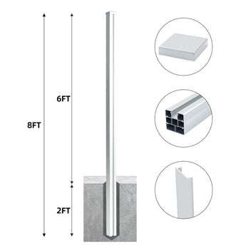 8 Ft Silver In-Ground Fence Post - Set of 1 (Pour Installation)