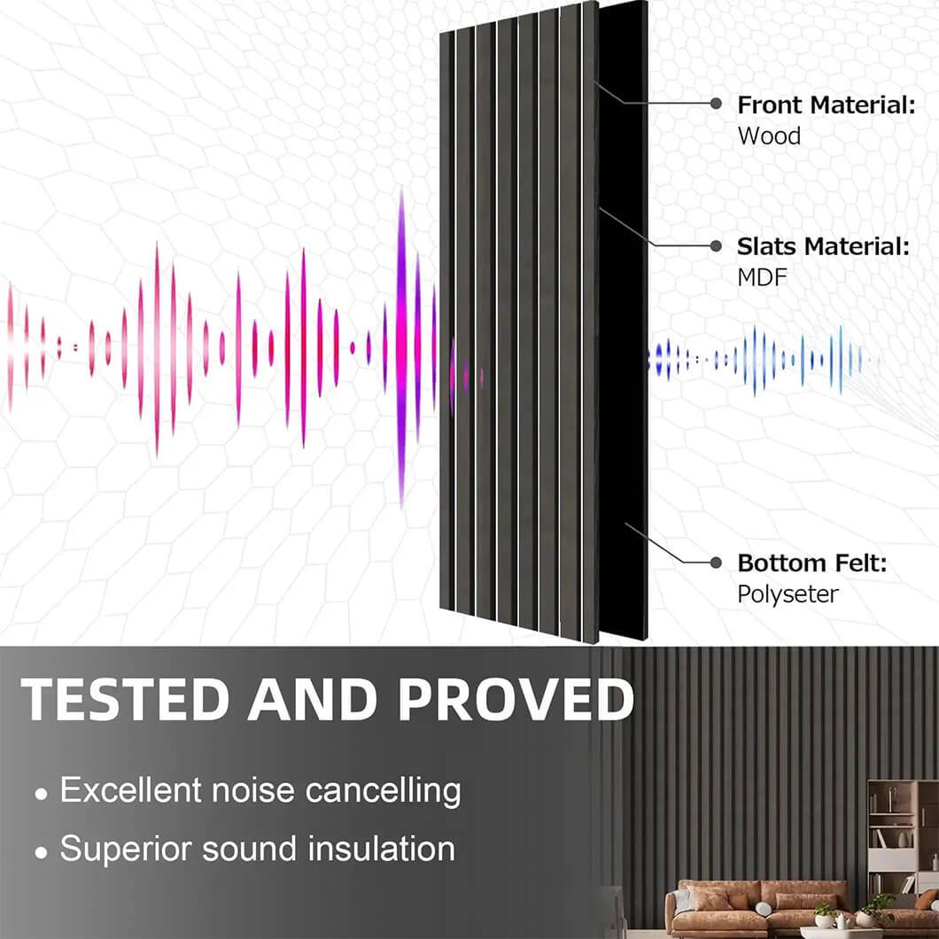 Luxury acoustic slat wood panels for soundproofing and aesthetic wall decor in garden fence30