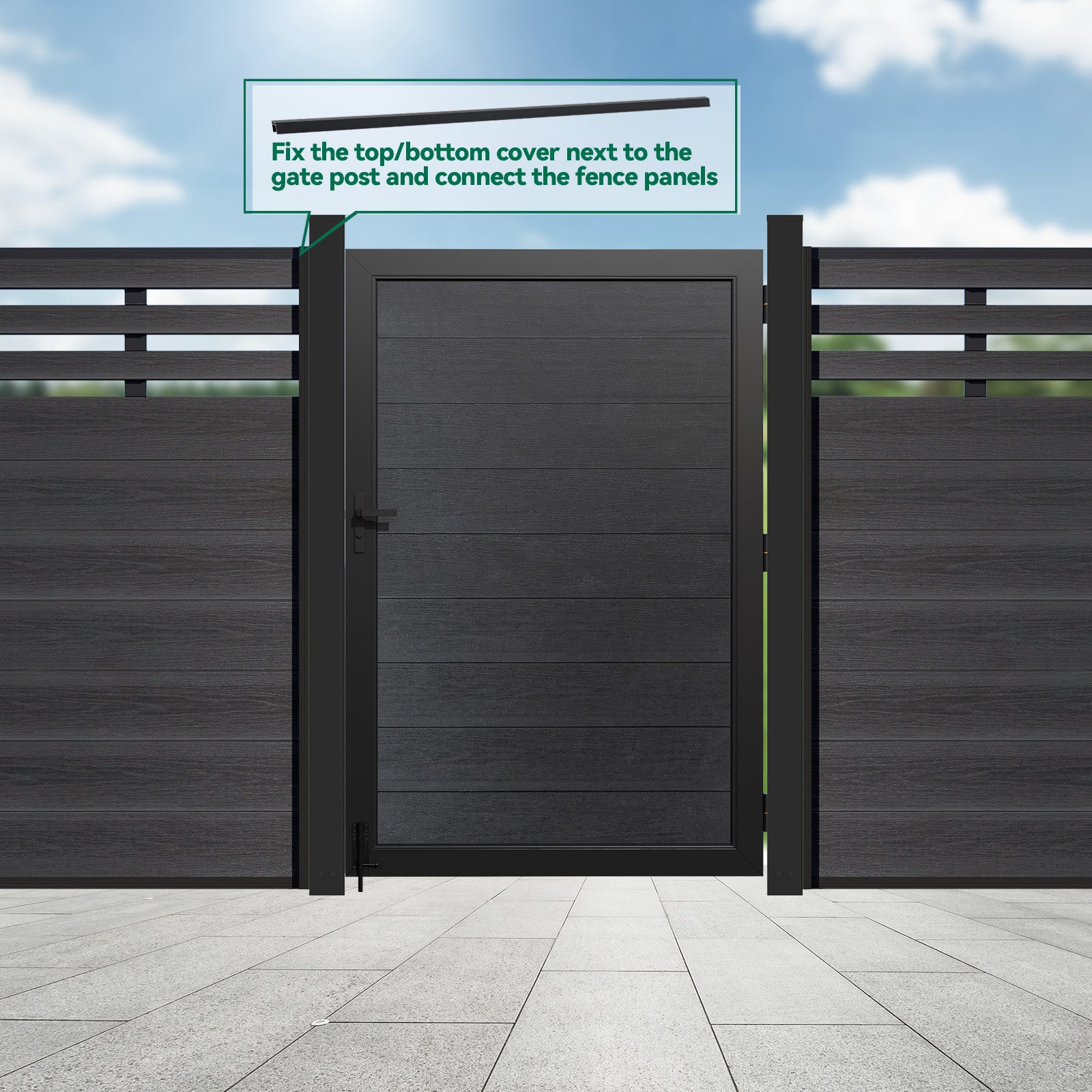 Black aluminum gate post for concrete installation