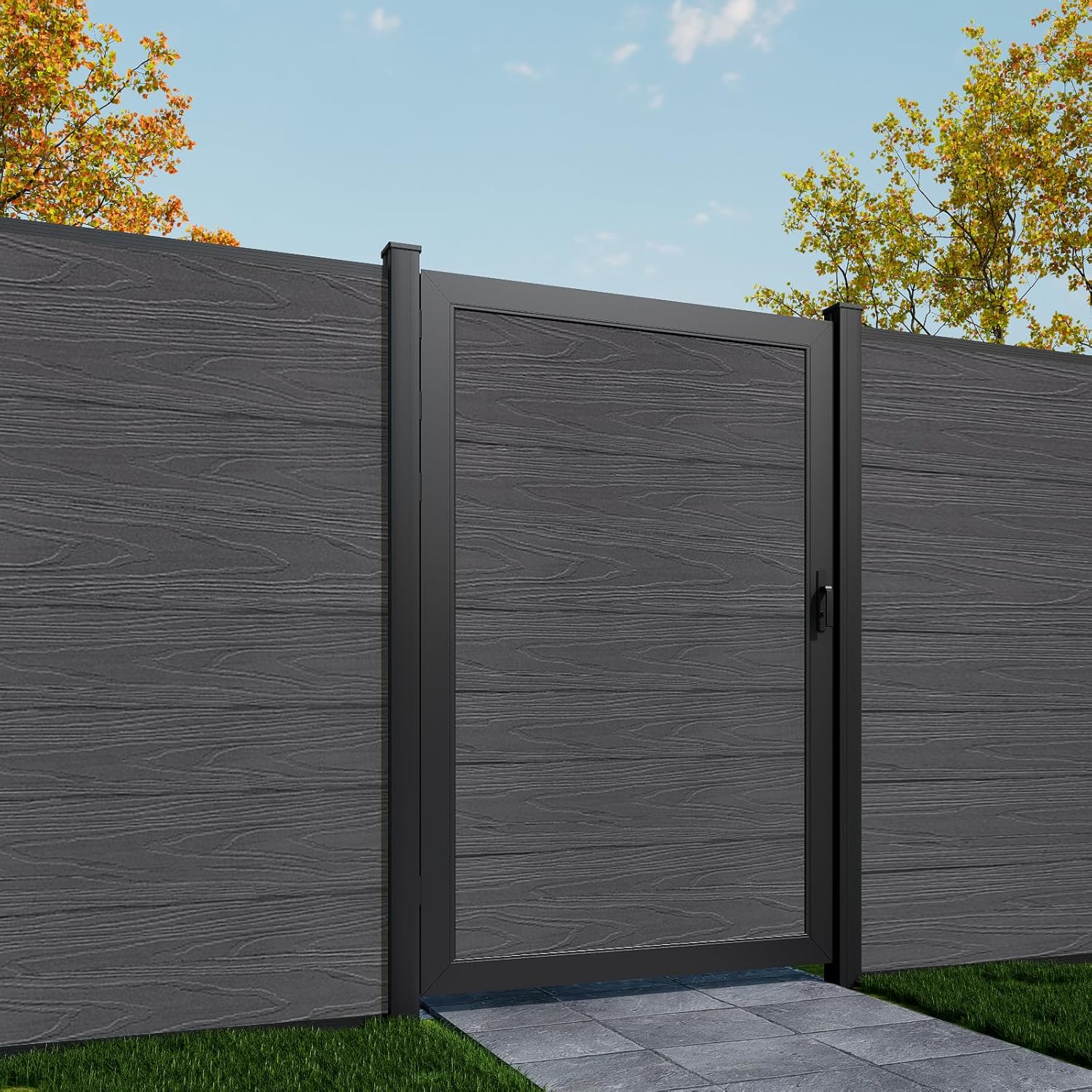 Mondaria 6x4ft single swing gate in silver gray finish - composite privacy gate for garden or yard