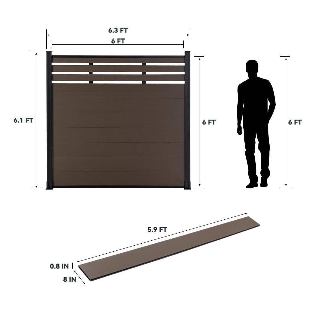 DIY 6 ft. H x 6 ft. W privacy fence with lattice top composite panels in horizontal design for outdoor privacy and security, model AM101982