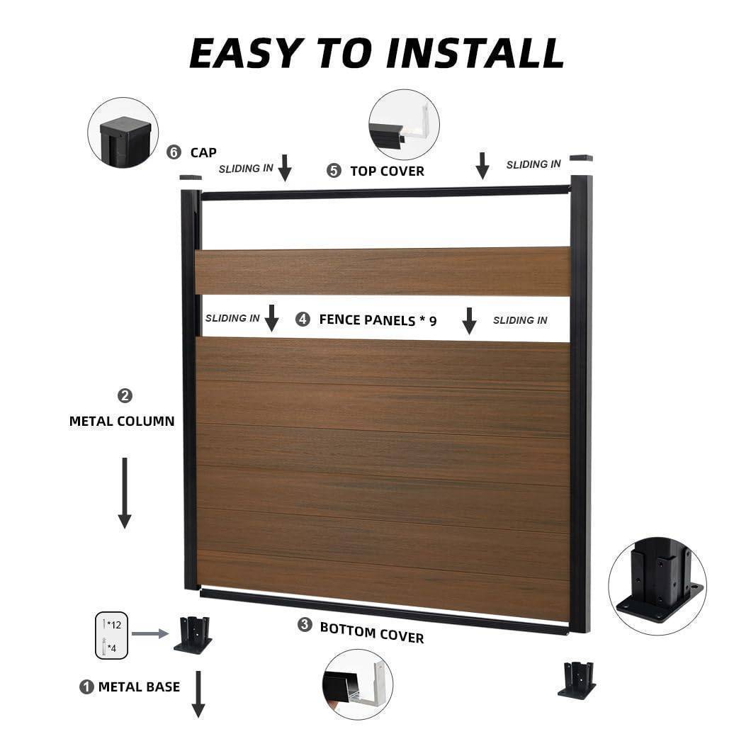 DIY 7.6 ft. H x 6 ft. W composite privacy fence with horizontal panels and concrete posts GJ13L25