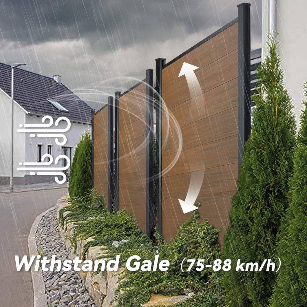 DIY 7.6 ft. H x 6 ft. W composite privacy fence with horizontal panels and concrete posts GJ13L11