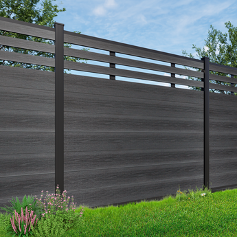 Mondaria black lattice top composite privacy fence with grained finish and 8ft ground post