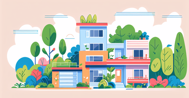 Colorful modern residential complex with Vertical Gardening, lush greenery, garden bed
