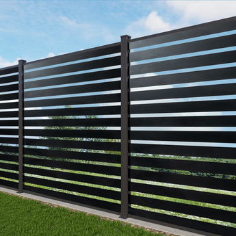 Mondaria 6 ft × 6 ft All-Aluminum Open Slat Fence Panel(6.2 ft post) — Modern, Durable & Concrete Mount
