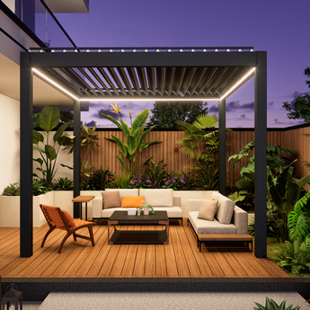 Mondaria Motorized Louvered Pergola: Control Sun, Rain & Shade with One Touch