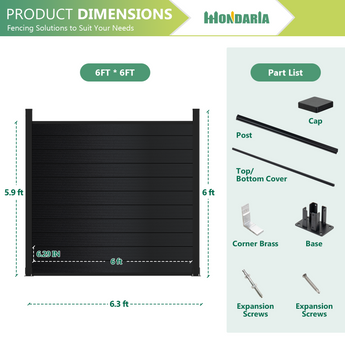 Mondaria 6 ft × 6 ft All-Aluminum Solid Privacy Panel (with 6ft post)— Concrete-Mount, Rust-Proof & Modern