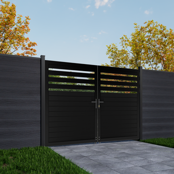 Mondaria 5.87ft H × 8ft W Aluminum Semi-Privacy Double Swing Gate – Modern, Secure & Airflow-Friendly