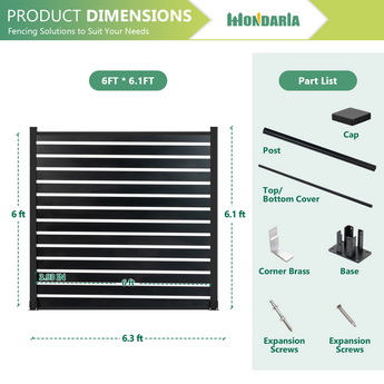 Mondaria 6 ft × 6 ft All-Aluminum Open Slat Fence Panel(6.2 ft post) — Modern, Durable & Concrete Mount