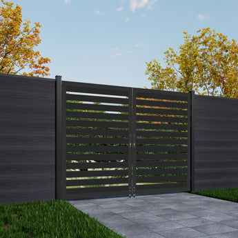 6ft × 8ft Aluminum Full-Privacy Slatted Double Swing Gate | Modern, Durable, Low-Maintenance
