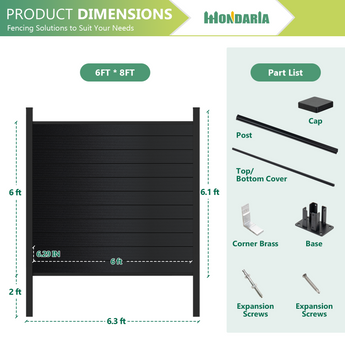 Mondaria 6 ft × 8 ft All-Aluminum Solid Privacy Panel (with 8ft post)— Concrete-Mount, Rust-Proof & Modern