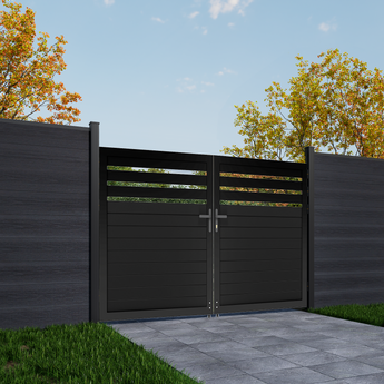 Mondaria 5ft H × 6ft W Aluminum Double Swing Gate – Modern Horizontal Privacy Gate with Hardware, Rust-Proof & Low Maintenance