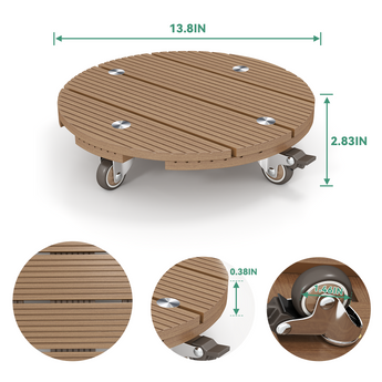 Round Waterproof Planter Caddy, 13.8in（Set of 2）