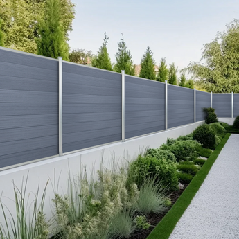 8ft H x 6ft W Composite Privacy Fence Panel - Horizontal WPC Board GJ13（Silver Post）