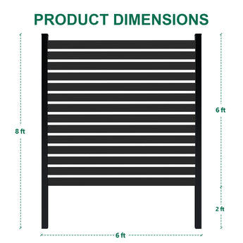 6x8 ft All-Aluminum Garden Fence Panel with Open Slat Design