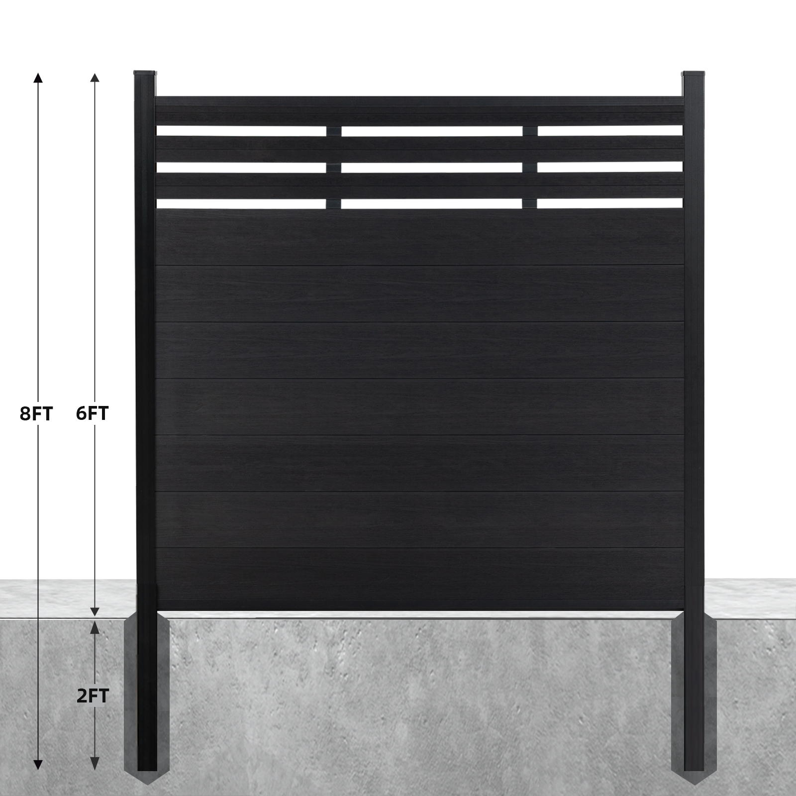 8ft H x 6ft W Lattice Top Composite Privacy Fence Panel - Horizontal WPC Board GJ1323