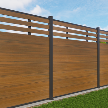 Modern Garden Lattice Top- Composite Privacy Fence, Grained Finish with 6ft Ground Post
