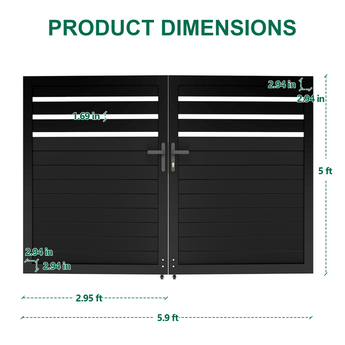 Mondaria 5ft H × 6ft W Aluminum Double Swing Gate – Modern Horizontal Privacy Gate with Hardware, Rust-Proof & Low Maintenance
