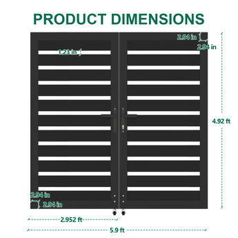 Mondaria 5ft H × 6ft W Full-Open Aluminum Double Swing Gate – Modern Horizontal Slat Design, Rust-Proof & Low Maintenance