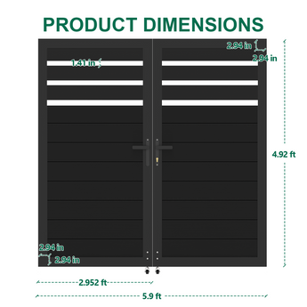 Mondaria 5ft H × 6ft W Aluminum Double Swing Gate – Modern Horizontal Privacy Gate with Hardware, Rust-Proof & Low Maintenance