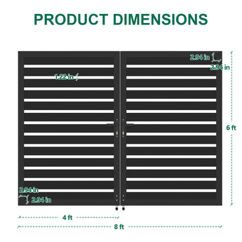 6ft × 8ft Aluminum Full-Privacy Slatted Double Swing Gate | Modern, Durable, Low-Maintenance