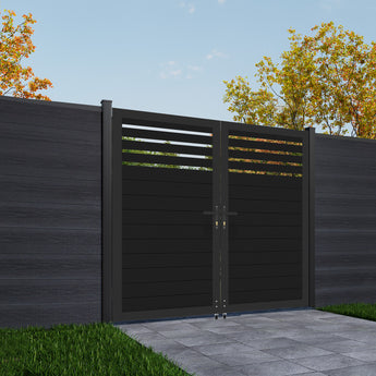 Mondaria 6ft H × 6ft W Aluminum Semi-Privacy Double Swing Gate – Modern, Secure & Airflow-Friendly