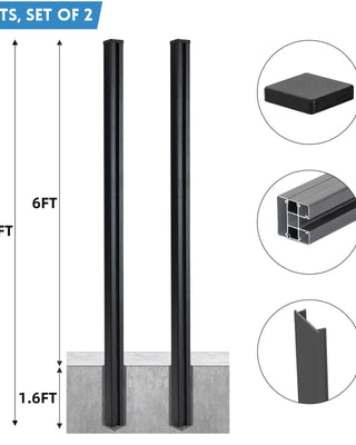 DIY privacy fence with horizontal composite panels, WPC fence boards and planks, 7.6 ft inground post set of 2 for concrete installation1