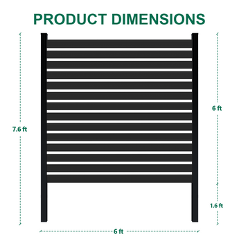 Mondaria Aluminum Privacy Fence Panels for Outside, 6ft(W) x 7.6ft(H) Horizontal Lattice Fence with 1 In-ground Post, Wind Resistant Decorative Fencing Panels for Yard, Patio & Pool (Black)