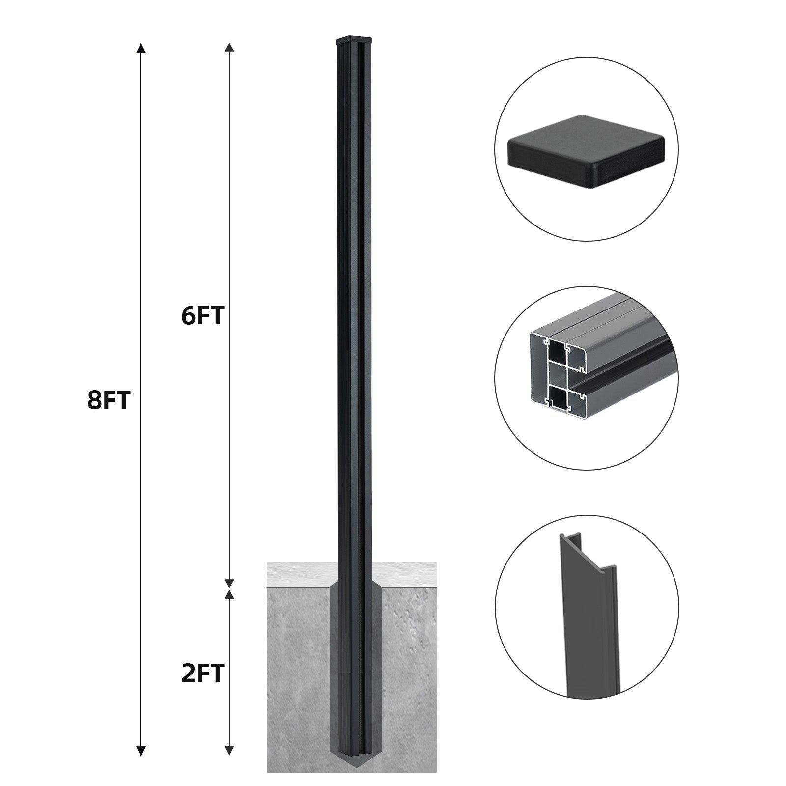 8 Ft In-Ground Fence Post - Set of 1 (Concrete Installation)