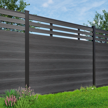 Modern Garden Lattice Top- Composite Privacy Fence, Grained Finish with 8ft Inground Post