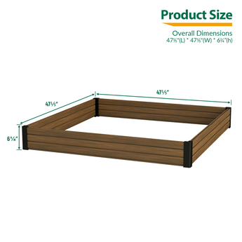 Square Raised Garden Bed - Durable Composite Wood Panel & Black Aluminum Frame - 47.2" x 47.2" x 6.3" - Ideal for Gardening & Landscaping