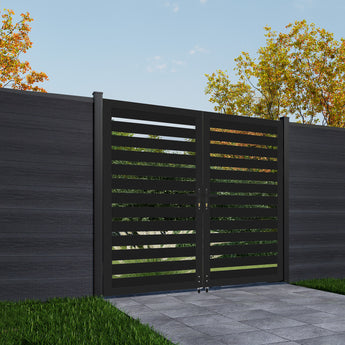 6ft × 6ft Aluminum Full-Privacy Slatted Double Swing Gate | Modern, Durable, Low-Maintenance