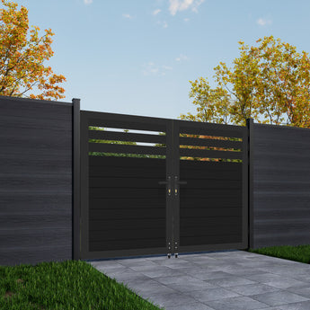 Mondaria 5ft H × 6ft W Aluminum Double Swing Gate – Modern Horizontal Privacy Gate with Hardware, Rust-Proof & Low Maintenance