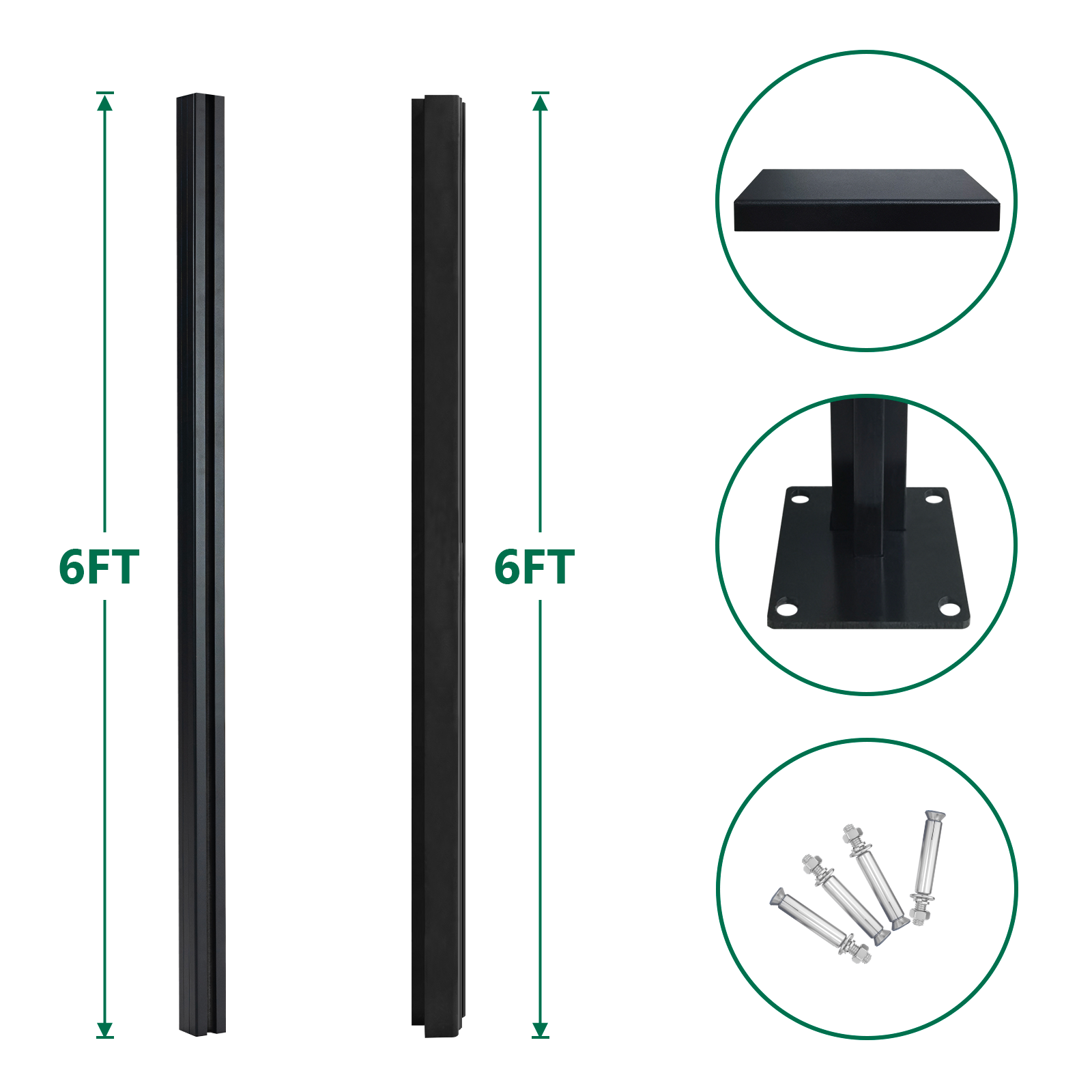 "Mondaria 6ft Ground-Mount Corner Fence Post with Base – Adjustable Angle Composite Fence Support"