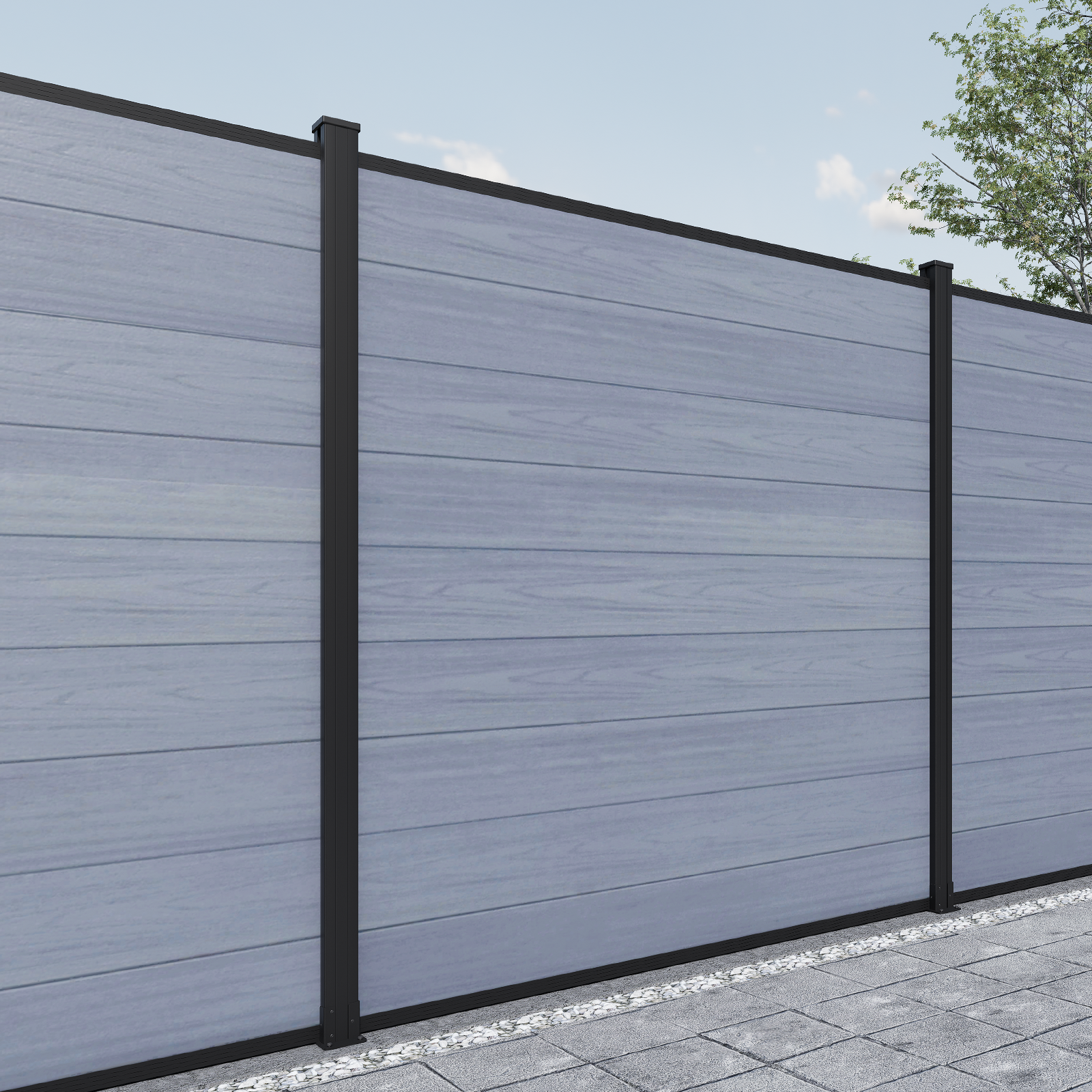 Mondaria 6ft ground post composite fence with stylish wood-look privacy panels-gray