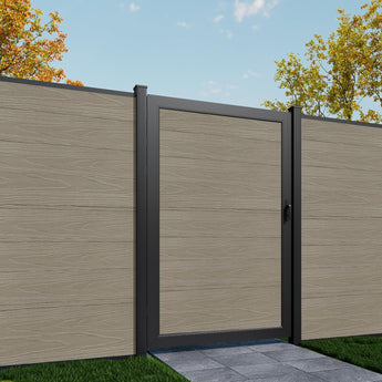 Mondaria 6x4ft single swing gate in antique wood finish - composite privacy fence gate
