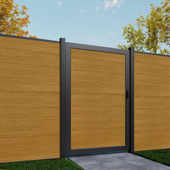 Mondaria 6x4ft single swing gate in teak wood finish - modern composite fencing gate